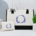Detailed view of the large canvas tote bag and matching pouch with blue print - Blue and Chinese Figure 3 suit