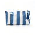 Neceser de rayas de PVC brillante con borla, impermeable para viajes y almacenamiento de aseo - Rayas Azul Marino y Blanco