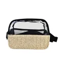 Detailed view of straw woven waist bag with clear PVC top for travel organization - 0.4mm Thickness / Black