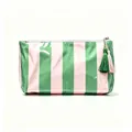 Neceser de rayas en PVC brillante con borlas decorativas verdes y rosas para viaje - Rayas Rosa Verde