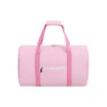 Large capacity pink seersucker striped duffel bag for fitness and travel storage. - Pink