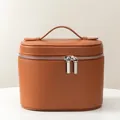 Professional large capacity portable vanity case with pebble grain texture in classic brown - Brown