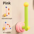 Pink and green suction cup rotating retractable hook for hair accessory storage and wall mount - Retractable Rotating Style (5081K) / Pink
