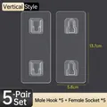 Set of 5 pairs heavy duty vertical adhesive picture hanging strips size 13.7x5.8cm - Vertical / 5 Pairs Pack (Extra Large) / Clear
