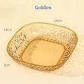 Elegant square amber plastic snack plate with diamond facet pattern, 14x14x3cm dimensions - 14cm x 14cm x 3cm / Amber Gold
