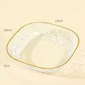 Square transparent faceted snack plate with gold rim, durable food grade serving dish - 14cm x 14cm x 3cm / Clear