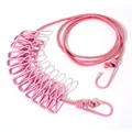 Portable pink elastic travel clothesline with 12 windproof clips and hooks for camping - Pink