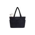 Grand sac cabas noir matelassé avec plusieurs compartiments pour ranger un ordinateur. - Noir