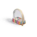 Detailed macro shot of a waterproof transparent cosmetic bag with rainbow straw woven base. - 15x7x14CM / Rainbow Stripe