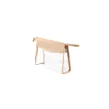 Detail of a clear PVC cosmetic bag with straw woven trim and zipper closure. - S / Beige
