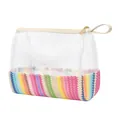 Macro view of rainbow straw woven pattern and transparent PVC finish on cosmetic bag - Rainbow Stripe
