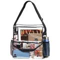 Sac à bandoulière en PVC transparent de grande capacité pour tablette, téléphone et revue - Épaisseur de 0,4 mm (30,5 * 15 * 30,5 cm) / Noir