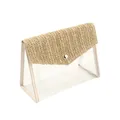 Vista detallada de la solapa de paja tejida y el neceser de PVC transparente impermeable. - Estilo Sobre (Beige) / 20*9*15CM