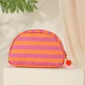 Roze en oranje gestreepte halfronde canvas make-uptas met schattige pompon-ritshanger - Rozerood en Oranje Gestreept