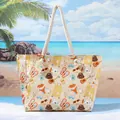Stijlvolle grote strandtas met handvatten van katoenen touw en vrolijke vakantieprints - 42x13x36cm / Beige Zomerstijl