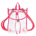 Detail van een grote transparante PVC-rugzak met roze riemen en goudkleurige hardware - 40 Zijde PVC / Rozerood