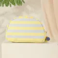 Geel en grijs gestreepte canvas make-uptas in schelpvorm met schattige pompon hanger - Grijs-Geel-Streep