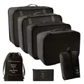 Schwarzes 7-teiliges Koffer-Organizer-Set mit Netzwürfeln und Wäschesäcken für Reisen - 7-teiliges Set / Schwarz