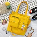 Sac fourre-tout en toile jaune vif pour étudiants avec deux poches sur le devant - Jaune