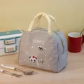 Dettaglio di borsa termica per il pranzo con simpatica stampa panda e manici grigi - Grigio
