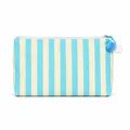 Grote blauw-crème gestreepte make-uptas met schattige decoratieve pompon-ritstrekker - Ivoor & Marineblauw Gestreept