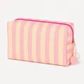 Borsa da trucco a righe rosa e crema in tela con graziosi pompon per il viaggio storage - Strisce Bianco Crema e Rosa