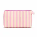 Grote roze en crème gestreepte make-uptas met decoratieve pompon ritstrekker - Crèmewit-roze Strepen