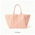 Large pink striped canvas tote bag for women - Cream and Pink Stripes