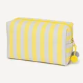 Borsa da trucco in tela a righe gialle e grigie con pompon per la conservazione - Righe Grigio Giallo