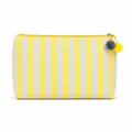 Draagbare geel-wit gestreepte canvas make-uptas met kleurrijke pompon rits trekker - Grijs-Geel-Streep