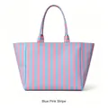 Blauw roze gestreepte canvas strandtas, grote schoudertas - Roze Blauw Gestreept