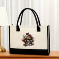 Bolso grande de lona con estampado de calavera floral Día de los Muertos y bordes negros - 43*13.5*30.5cm / Estilo calavera floral Día de los Muertos (骷髅5)