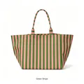 Grote canvas strandtas met levendige groene en roze verticale strepen - Roze en Groen Gestreepte