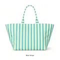 Grote blauw-geel gestreepte canvas strandtas voor dames met stevige handvatten - Ivoor & Marineblauw Gestreept