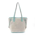 Detailed front view of a patterned tote bag with stylish turquoise trim and handles - Bone Print (Green) / Medium (39*4.5*30.5CM)