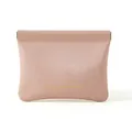 Small pink leather storage pouch with spring closure and gold lettering - L / Pink