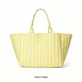 Large capacity yellow and grey striped canvas tote bag for women beach travel accessory - Yellow and Gray Stripes