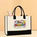 Bolso tote grande de lona con estampado gráfico colorido TeacherLife y asas negras - 43*13.5*30.5cm / Estilo Hashtag Teacher Life (Teacher-10)