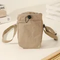 Lightweight nylon drawstring crossbody bag for hiking, khaki water bottle and phone pouch - Khaki