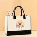 Bolso tote de lona grande con estampado 'Teacher Vibes' y flores rosas - 43*13.5*30.5cm / Estilo Teacher Vibes (Teacher-4)
