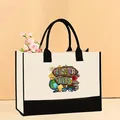 Bolso tote de lona para profesora con ribete negro e impreso - 43*13.5*30.5cm / Estilo Letrero Teacher Life (Teacher-9)