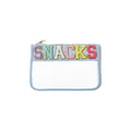 Clear PVC storage bag with colorful embroidered SNACKS chenille letter patches and zipper - Standard Style (P303) / Sky Blue