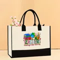Bolso tote de lona grande para maestros con estampado colorido y ribete negro - 43*13.5*30.5cm / Estilo los maestros cambian el mundo (Teacher-12)