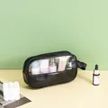Trousse de maquillage portable en cuir PU noir et PVC transparent pour le voyage - PVC 40 Soie + Cuir PU / Noir Petit