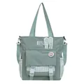Bolso tote verde claro de gran capacidad para estudiantes con orejas de conejo y cuadros - Verde