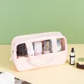 Trousse de maquillage rose professionnelle en PU et PVC transparent avec poignée et zip - PVC 40 Soie + Cuir PU / Rose Moyen