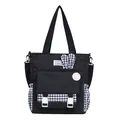 Bolso tote negro con detalles de cuadros y orejas de conejo, bolso bandolera casual - Negro