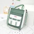 Bolso tote de lona verde y blanca para estudiantes con correa de hombro ajustable - Bolso Individual Verde