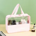 Grande trousse de toilette rose transparente en PVC avec garniture en similicuir PU chic - PVC 40 Soie + Cuir PU / Rose Grand