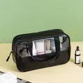 Grande trousse de toilette en cuir PU noir et PVC transparent pour le voyage - PVC 40 Soie + Cuir PU / Noir Moyen